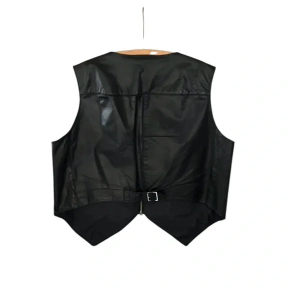 💥2 for 1💥Vintage Drospo Black Leather Biker / Moto Zip Up Vest - Size L/XL - Picture 4 of 12